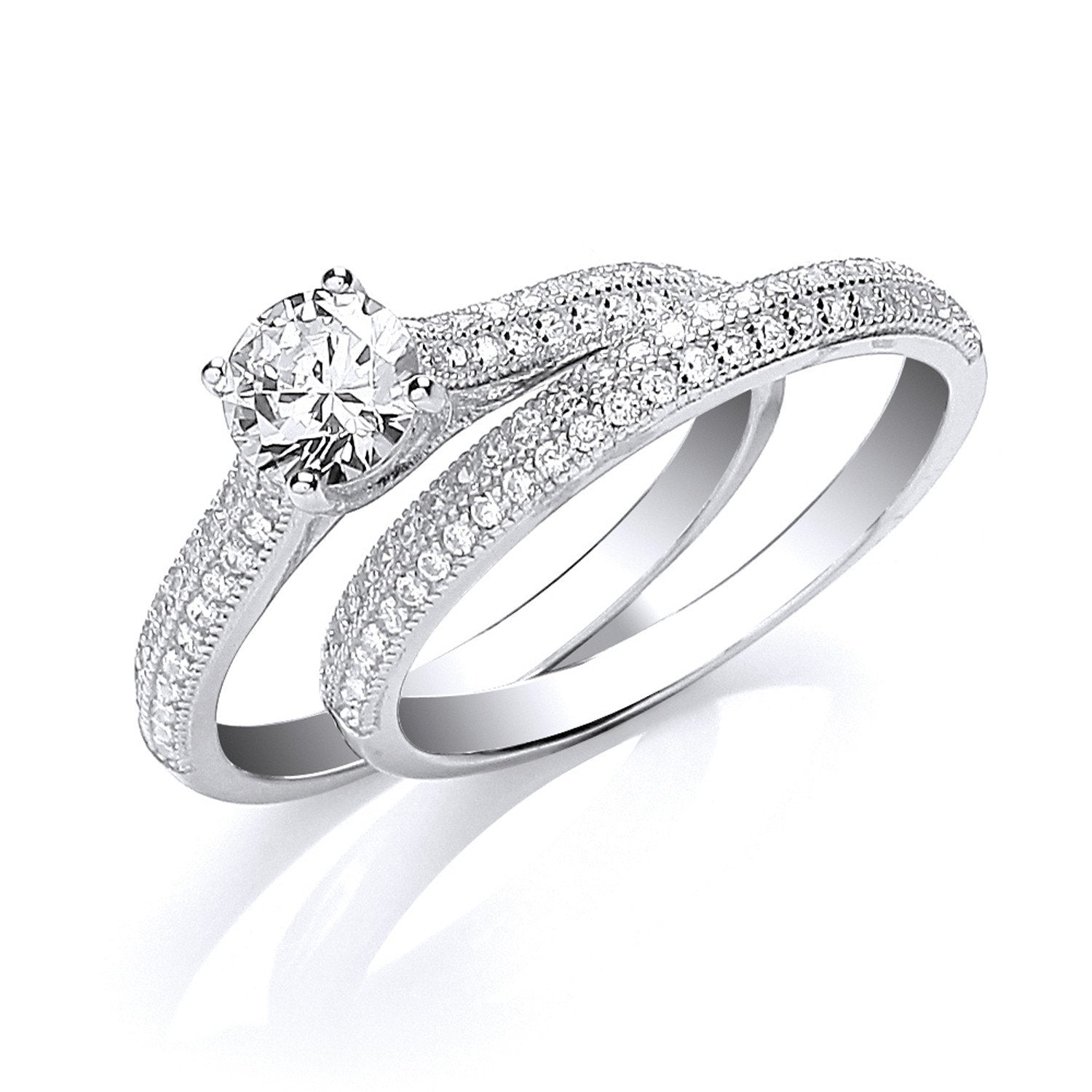 Silver Bridal Half Et with Cubic Zirconia in the Centre Rings - Fine Ring - Certified Authent – Luxury Jewellery by Im